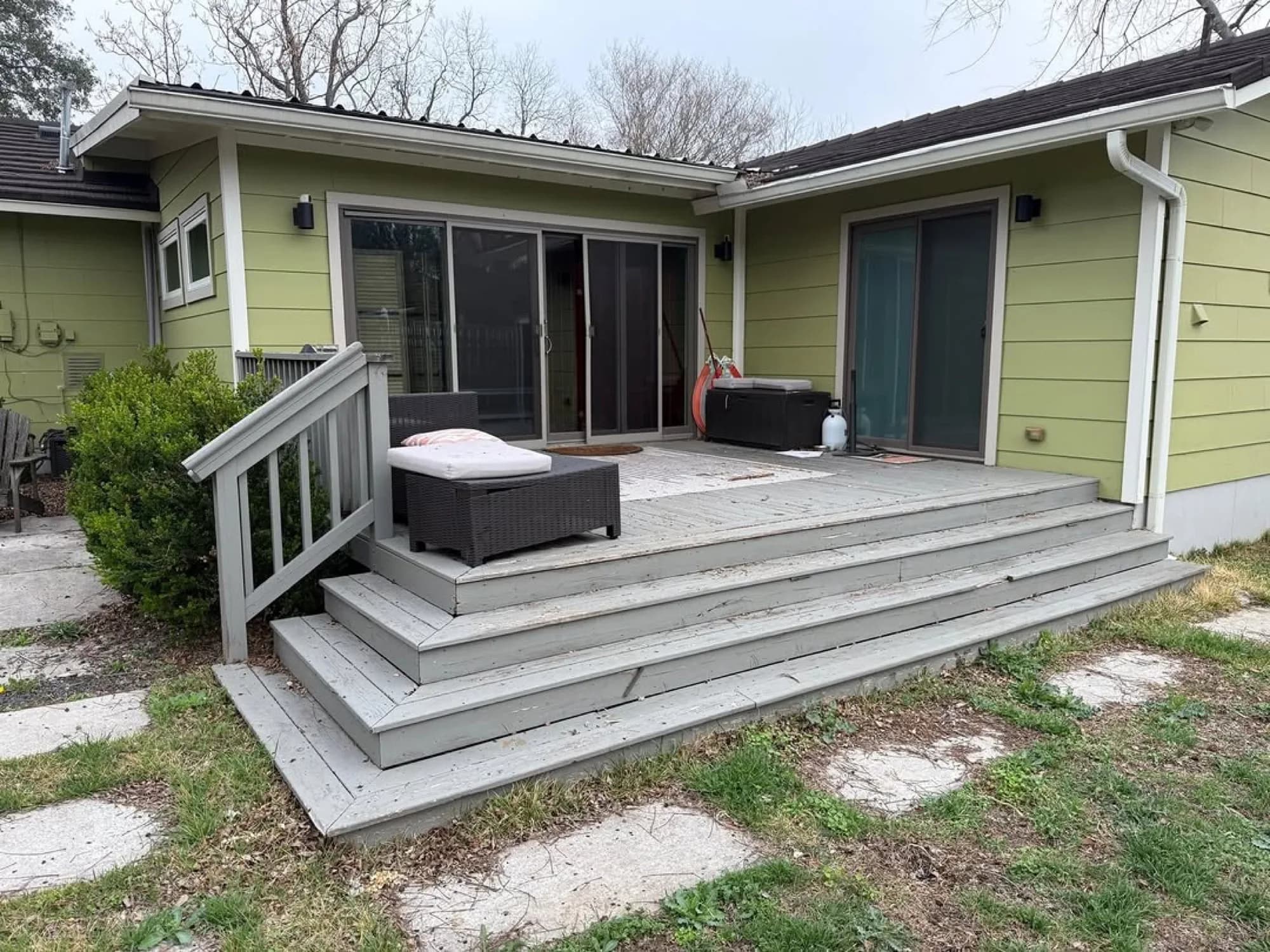 Multi-level stained wood deck
