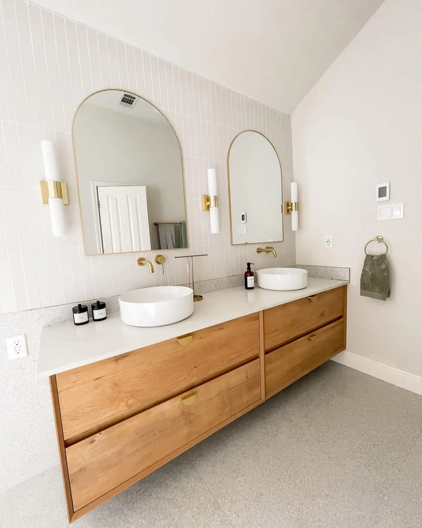Master bathroom double vanity with gold fixtures